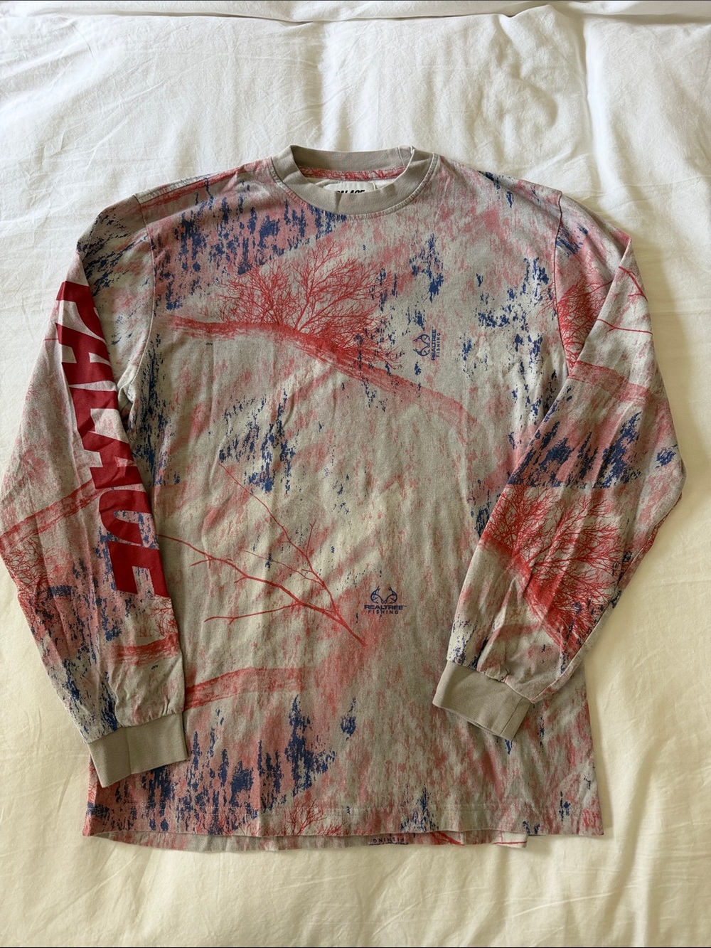 PALACE Gray Long Sleeve Tee with Red & Blue Graphic